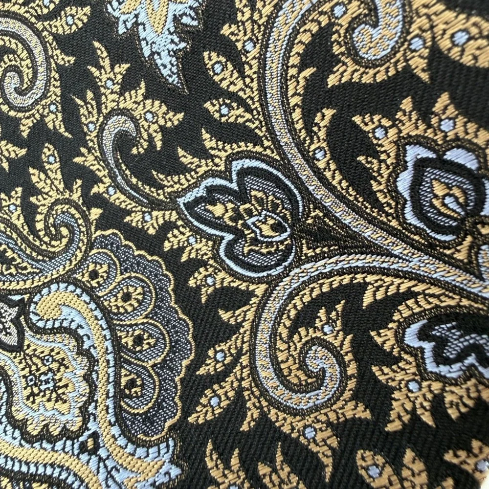 JZ‎ Gallary Collection Black Gold Blue Paisley Neck Tie All Silk Hand Made USA